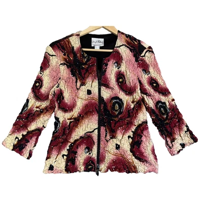 Joseph Ribkoff Jacket Size 6 Texture Full Zip Artsy Blazer Stretch Ruched Sequin - Image 1 of 4