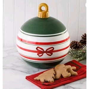 Martha Stewart Festive Bow Figural Ceramic Ornament Cookie Jar 9 in x 10 in NEW - Picture 1 of 10