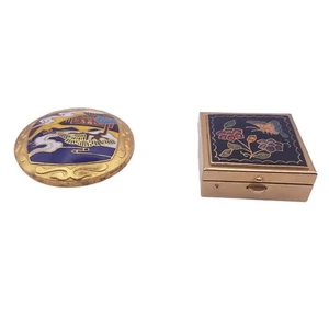 Cloisonne Enamel Pill Boxes Lot of 2 VTG Blue Gold 1 Hinged 1 2 piece Butterfly - Picture 1 of 7