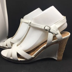 CONNIE WHITE AND CORK WEDGE SANDALS WOMEN'S SIZE 9 1/2 - Picture 1 of 7