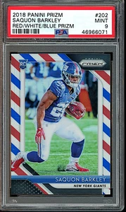 2018 Panini Prizm #202 Saquon Barkley Red/White/Blue Prizm Rookie PSA 9 - Picture 1 of 2