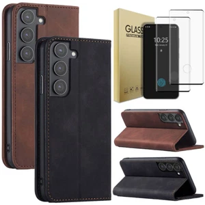 For Samsung Galaxy S23 FE S23+ Leather Flip Magnetic Case Cover Screen Protector - Foto 1 di 24