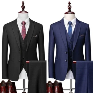 Business Men Suits Set Regular Fit Check Formal Tuxedos Work Wear Notch Lapel - Bild 1 von 19