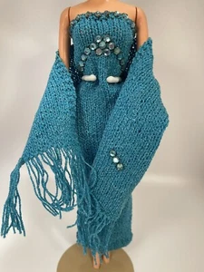 Exquisite Barbie Fashion/Hand Knitted/Two Piece Gown/Turquoise/Doll Not Included - Picture 1 of 8