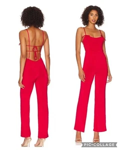 Lovers + Friends Red Wide Leg Jumpsuit XS Strappy Jersey Revolve $178 NEW - Picture 1 of 15
