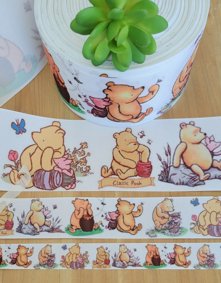 7/8, 1.5 & 3" (1 YD) Winnie The Pooh Grosgrain Ribbon Piglet Honey Jar Pooh Bear - Image 1 of 1