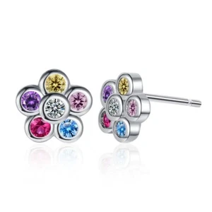 925 Sterling Silver Cute Multi Colour Flower Stud Earrings Women Girls Gift UK - Picture 1 of 9