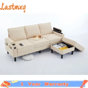 3-Seat Combo Sofa w/ Storage Ottoman,Upholstered Sectional Couch,L Shaped Bench - Picture 1 of 19