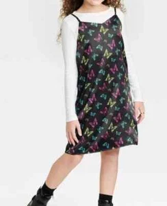 Art Class Girls Satin Slip Dress Set art class Butterfly Black L 10/12 - Picture 1 of 5