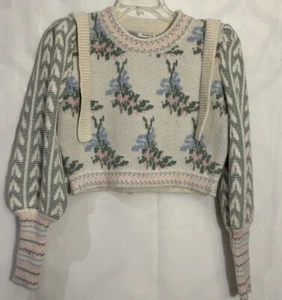 Anthropologie Pullover Sunday Up Cottagecore Puffer Puffärmel Blume Größe SM - Bild 1 von 7