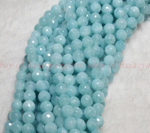 Natural 6mm Faceted Brazilian Blue Aquamarine Gems Round Loose Beads 15" - Afbeelding 1 van 9