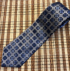 PLATINUM DESIGNS Men's Necktie 100% Silk Blue Grey Black Geometric Design Tie - Picture 1 of 5
