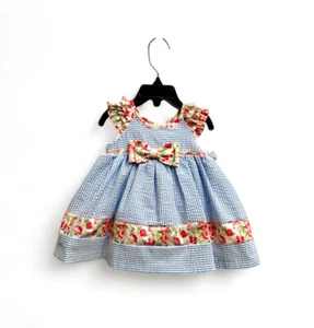 Iris & Ivy Baby Striped Blue Floral Dress Ruffle Short Sleeves Panty 0-3 M - Picture 1 of 2