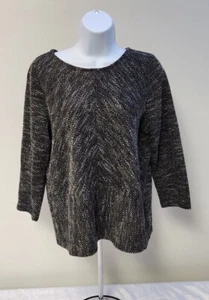 Blusa Top Liz Claiborne Mujer Mediana Manga 3/4 Carbón Chevron Poli/Algodón - Imagen 1 de 4