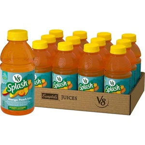 Bebida de jugo con sabor a melocotón mango Splash V8, botella de 16 FL OZ (paquete de 12) - Imagen 1 de 12