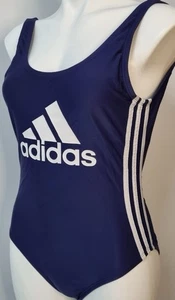 Adidas Einteiler BIG LOGO sportlicher Badeanzug einfarbig Logo Streifen marineblau LARGE neu mit Etikett - Bild 1 von 6