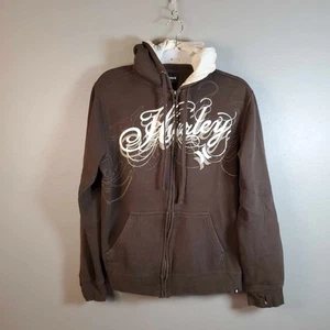 Y2K Hurley Jacket Hoodie Mens Medium M Long Sleeve Full Zip Embroidered - Picture 1 of 8