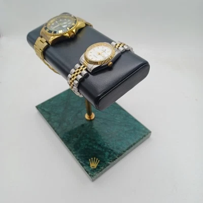 Rolex Marble Watch Display Stand Green Marble & Brass. Holds 2 Watches - Image 1 of 4