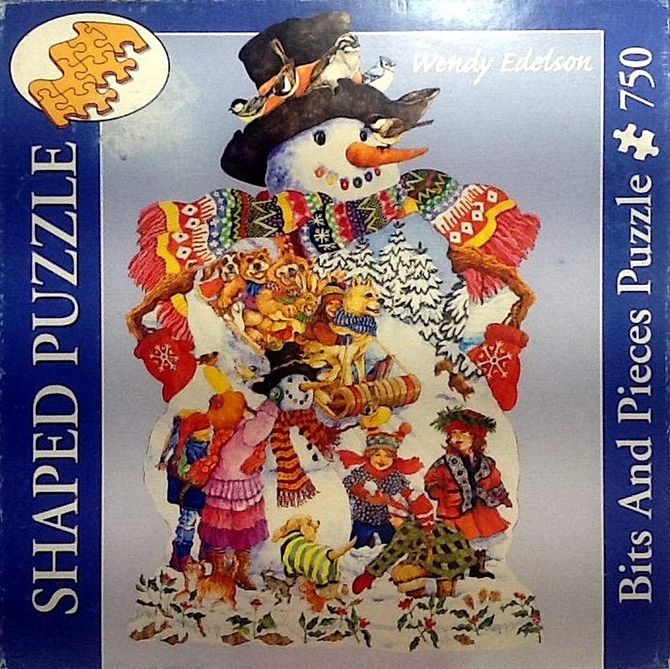 Snowy Friends Snowman Wendy Edelson 700 pc Shaped 18" X 27" Bits & Pieces Puzzle - Image 1 of 1