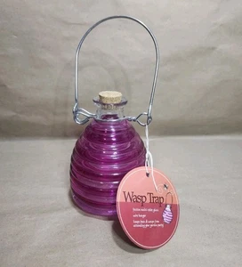 Trappola da appendere vintage piccola in vetro per api/wasp piedi alveare 5,5” x 4” a costine rosa rosso - Foto 1 di 6