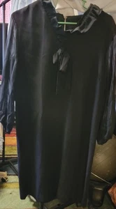 Vintage Black Ruffle Neck N Tie Carol Cook Women's Sz 16 - Picture 1 of 5