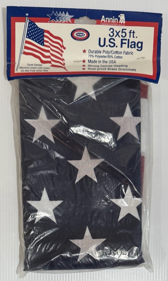 US Flag 3 X 5 Feet Grommets Annin Flagmakers Stars and Stripes Poly/cotton
