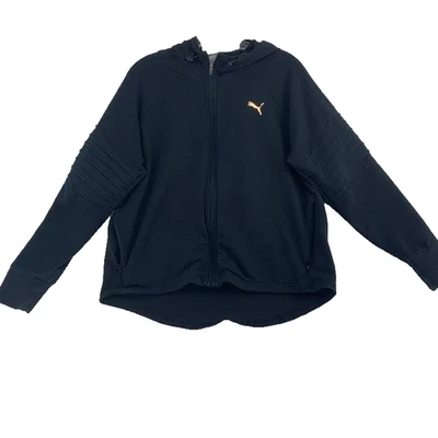 PUMA Moto Hoodie Women's Lg Black Full Zip Up Sweatshirt Gold Logo Motocross - Image 1 of 4