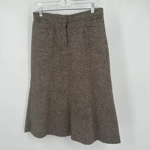 Hirsch Women Old Money Tweed Skirt 8 Wool Blend Vintage Minimalist Brown Classic - Picture 1 of 10