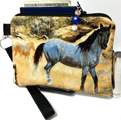 Mountain-Horses-жеребец ручной работы-деньги-монета-ID-кредитная карта кошелек с ремешком-кошелек-мешочек - Изображение 1 из 4