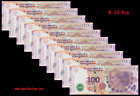 🌍 Argentina / Argentine LOT X 10 Billets 100 Pesos Eva Perón, ND 2012 UNC