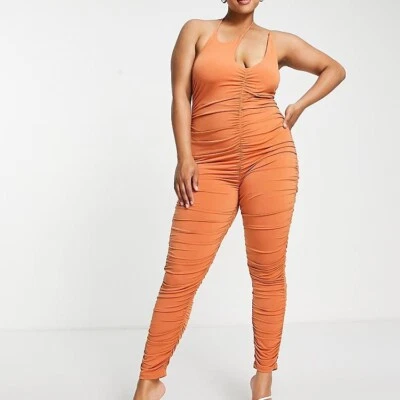 SIMMI London Women's Strappy Ruched Detail Jumpsuit Orange/Tan Plus Size US 16 - Image 1 of 4