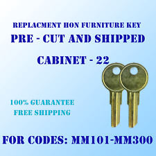 MM101-MM300, 2 New Keys for HON cabinets and Office locks by Hudson. Cut To Code