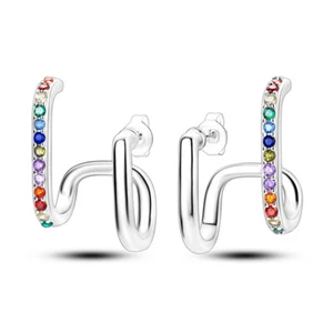 MULA Regenbogen Doppelschicht Ohrstecker AAA CZ Frauen Schmuck 925 Versilbert - Picture 1 of 6