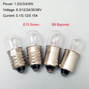 10x B9 E10 Screw/Bayonet Indicator Light Bulb Lamp 6.3/12/24/30/36/48V 1.5/3/5W - Picture 1 of 4