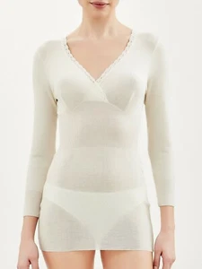 Maglia intima RAGNO 100% pura lana 41L9 manica lunga incrociata taglio seno  - Imagen 1 de 3