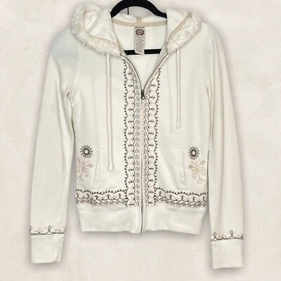 Chaqueta sudadera con capucha cremallera completa bordada crema Lucky Brand talla XS Foto 1 de 4
