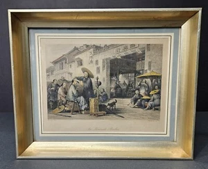 Antique 1843 Hand Colored Engraving T. Allom & Augustus Fox An Itinerant Barber - Picture 1 of 24