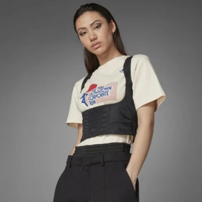 adidas Blue Version Underbust Corset HB9408 Black New Womens Crop Top Waist - Image 1 of 4