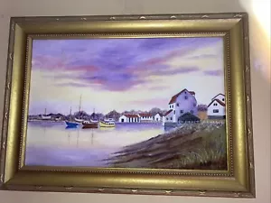 Original J HALL Oil Painting On Canvas Evening Sky FRAMED Made NBrazil Sz 22x16 - Picture 1 of 10