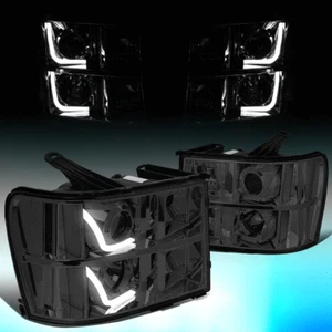 FOR 2007-2014 GMC SIERRA PICKUP SMOKED/CLEAR LED DRL PROJECTOR HEADLIGHT LAMPS - Picture 1 of 10