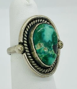 Vintage Navajo Gem Grade 2-Tone Polychrome Zat Royston Turquoise Silver Ring - Picture 1 of 9