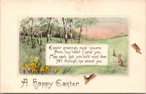Ostern braune Hasen Wald Feld Narzissen getönt Gibson um 1920 Postkarte NQ2 - Bild 1 von 2