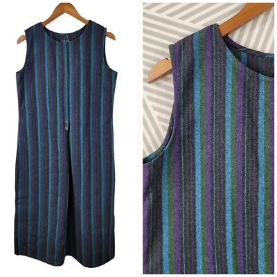 Handmade TGIF Dress Size Small Medium Stripe Wool Alt Swing Art To Wear Midi - Image 1 of 4