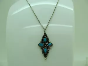 Vintage .925 Sterling Silver TURQUOISE ROPE DESIGN PENDANT NECKLACE - Picture 1 of 10