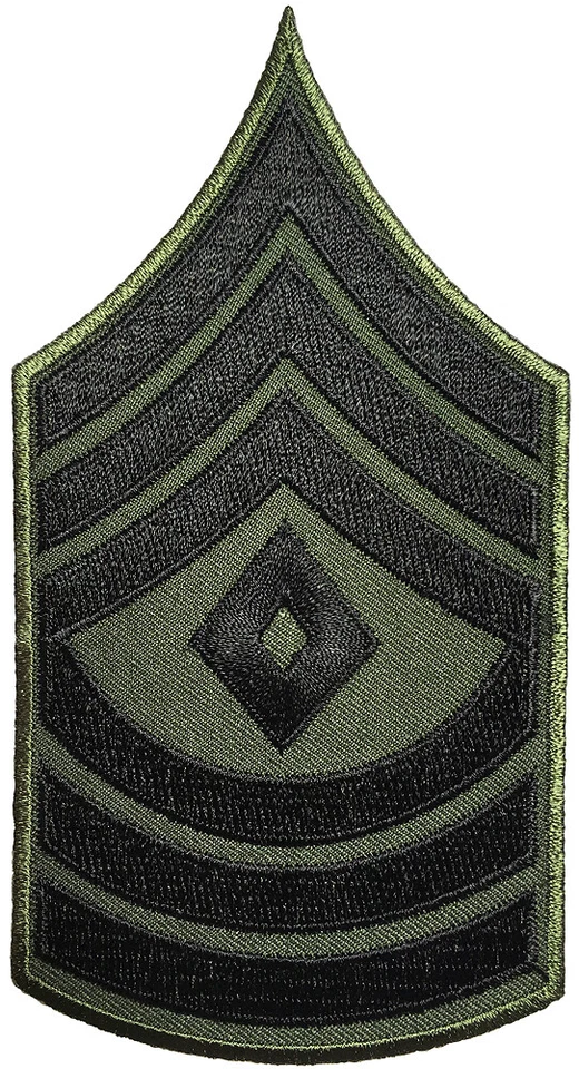 1st Sergeant E-8 Chevrons Rank US Army Military Uniform Sewing Iron on Patch OD - Image 1 of 1