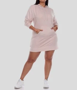 White Mark Women's Beige Long Sleeve Hoodie Sweatshirt Dress Plus Size 1X - Picture 1 of 4