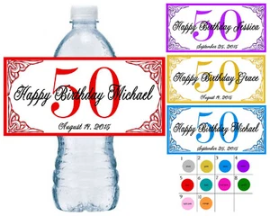 50 ~ 50TH BIRTHDAY PARTY FAVORS WATER BOTTLE LABELS ~ PERSONALIZED  - Picture 1 of 1