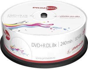 PRIMEON DVD+R DL 8,5GB 240min 8X Superficie Stampabile confezione da 25 pezzi - Foto 1 di 1