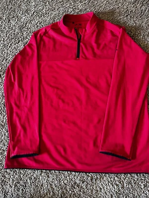Pulôver Adidas Golf 1/4 zíper vermelho masculino XL roupa ativa lã pescoço falso manga longa - Imagem 1 de 4