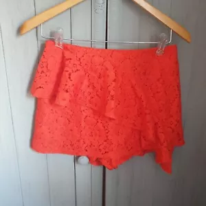 River Island Red Lace Shorts Sz 8 Orange Frilled New - Picture 1 of 5